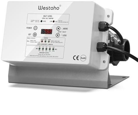 Saltwater Pool System, Westaho Salt Chlorine Generator with USA Titanium Cell for Above Ground Pools Up to 15,000 Gallons, Compatible with Intex Pool, IP 66 Waterproof