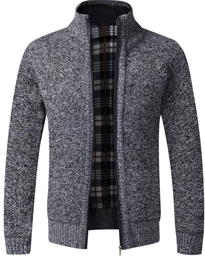 GLESTORE Strickjacke Herren Trachtenjacke Cardigan Fleecejacke Strickjacken für Herren Strickfleecejacke Dunkelgrau XXXL
