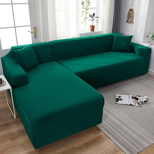 Sofabezug 2/1/3/4 Sitzer, Sofa überzug L U Form Ecksofa Stretch Sofa/Couch überzug, Universal Couchbezug, Sofa Cover Sofa überwurf Sofaschoner (L Form Ecksofa Erfordert Zwei),Dark green,2 Seater
