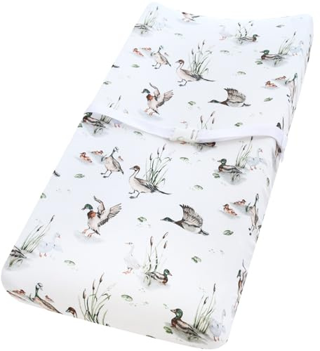 LifeTree Muslin Changing Pad Cover for Baby Girls Boys, 70% Viscose from Bamboo and 30% Cotton, 16x32 Diaper Change Table Pad Covers, Soft Changing Pad Sheets, MallardDuck Pattern