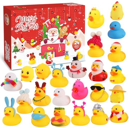 Rubber Duck Advent Calendar 24 Pcs Cute Rubber Bath Duck Toys Christmas Mini Advent Calendar Countdown Advent Calendar Gifts 2024 Mini Float Duck Squeaky Bath Duck for Kids Adults