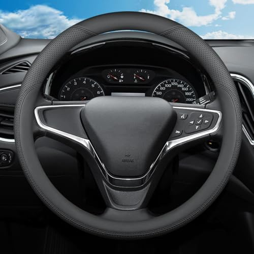SZYUCHEN Steering Wheel Cover for Chevy Chevrolet Silverado 1500 2500 HD 3500HD Equinox Malibu Colorado Cruze Impala Traverse Spark Tahoe Trax Car Truck Accessories, 2026 Black Leather 14.5-15 inch