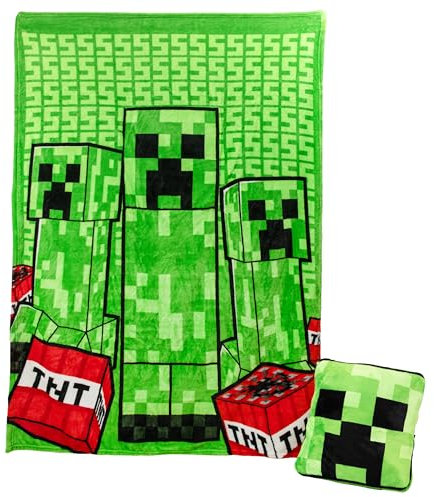 Minecraft Creeper 2-in-1 Cushion Blanket - Officially Licensed Microsoft Travel Blanket, Foldable Soft Fluffy Throw, Compact Design for Living Room or Bedroom Decor, 120cm x 150cm| Paladone