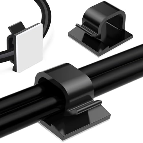 ULTRICS Cable Clips Self Adhesive 30/50 Pack (Black), Plastic Cord Organiser for Desk and Wall Cable Tidy and Wire Management Clip Hooks Suitable for Home Office and Car Cables