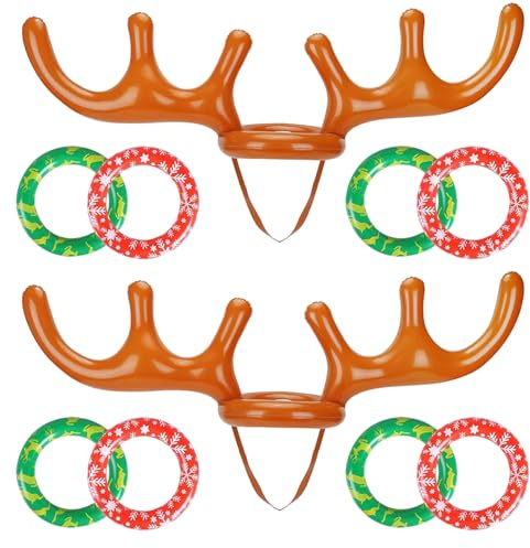 Confezione da 2, gioco di lancio di anelli, lancio di anelli gonfiabili di corna di renna per decorazioni per feste di Natale per bambini all'aperto e al coperto, feste di gioco in famiglia
