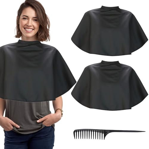 BORISCA 2 Pezzi Nero Trucco Professionale Impermeabile Mantella per Parrucchiere Corta, Mantella Corta per Taglio Capelli, Regolabile Protettiva Mantella per Trucco con Pettine