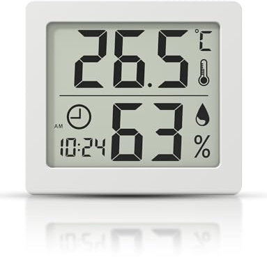 Digital Thermo-Hygrometer Indoor Room Thermometer Hygrometer 3.1” Large LCD Screen Desktop Thermometer with Temperature and Humidity Monitor Meter Gauge with Clock (Battery Included) (white)