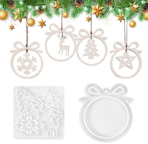 BelleVive 2 Stück Silikonform Weihnachten, Silikonformen Gießformen, Silikonform Weihnachtsanhänger Schneeflocke Tannenbaum Sterne Elch Gipsformen zum Gießen Weihnachten für deko