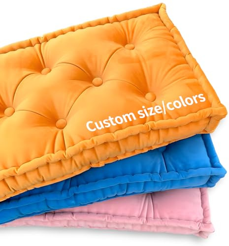 RXASC Custom Bench Cushion for Indoor Furniture, Velvet Window Seat Cushions Indoor, Tufted Bay Window Cushion, Non-Slip Bench Seat Cushion, French Custom Cushion, Bench Pad Pillow 4 Inch Thick
