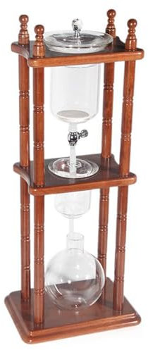 Cold Brew Drip Tower, Iced Coffee Maker, with Dripper-Adjustable Water Flow, Glass Container and Vertical Wood Stand, for 5-8 Cups, Commercial Office Use