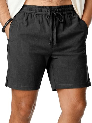 Elegancity Men's Corduroy Shorts Casual Elastic Waist Casual Summer Mens Drawstring Lightweight Beach Shorts,Black S