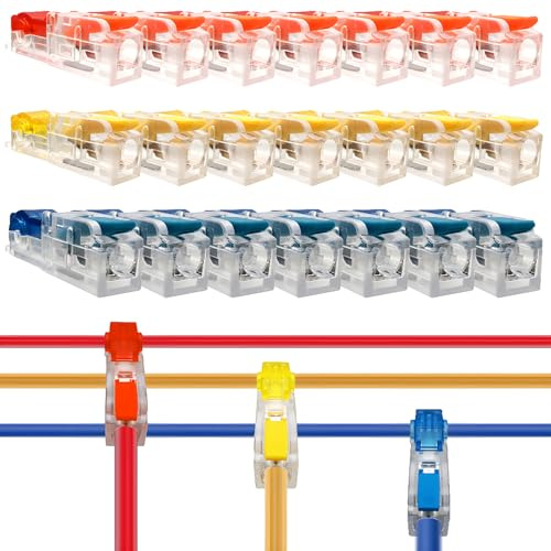 Connettori per cavi T tap Dujelixa15-13AWG 1T a 1 21Pcs Connettori rapidi per cavi T tap PC e rame stagnato, 7ciascuno per rosso giallo blu Non c'è bisogno spellare i fili o scollegare l'alimentazione