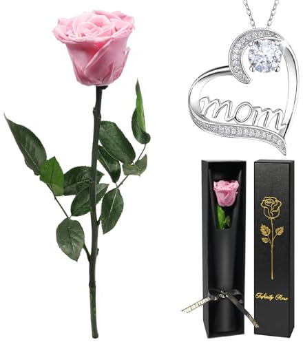 Yamonic Ewige Rose Geschenke für Mama, Ewige Echte Rose mit Mom Halskette Geburtstagsgeschenk für Mama, Infinity Rose mit Stiel in Geschenkbox Mutter Muttertagsgeschenke