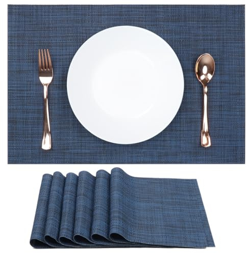 Lot de 6 sets de table en lin bleu marine, antidérapants, épais et résistants à la chaleur avec coutures couvertes, 45,7 x 30,5 cm, lavables en machine