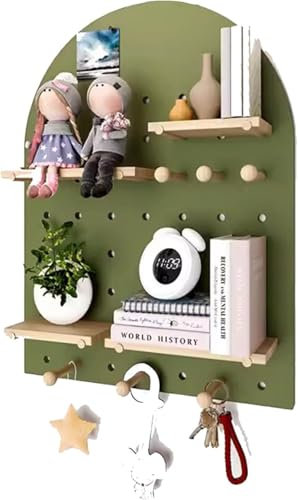 Étagères en bois massif sur mesure Panneaux perforés en bois, affichage mural, panneaux d'affichage de rangement suspendus avec assortiment d'outils, organisateur for établi de magasin(Green,60x80cm)