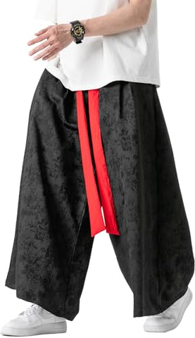 GMOYD Herr Jacquard vida ben byxor lös Harajuku harem streetwear byxa, Svart, XL