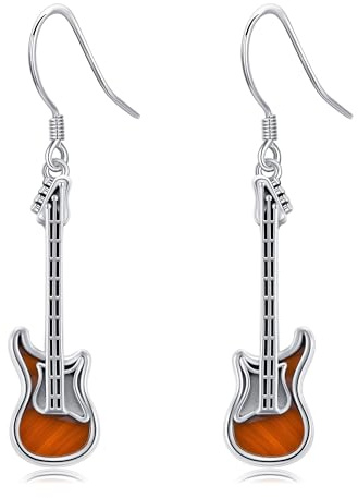 Pendientes de guitarra de plata de ley con diseño de rock and roll, joyería musical, regalos de guitarra para mujer