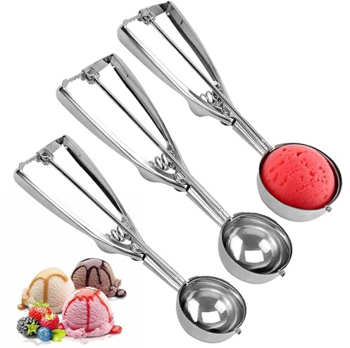 HAPPOW Eisportionierer klein Set, 3-teiliges Küchenwerkzeug für Eis, Melonenbällchen Fleischbällchen, Edelstahl Kugelausstecher in 3 Größen (4/5/6 cm), Spülmaschinengeeignet