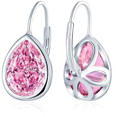 MICGIGI Pendientes de aro de plata de ley 925 para mujer con forma de lágrima y circonita