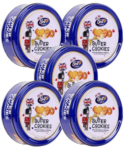 Luxury Butter Cookies in Decorative Gift Tin - 140g Traditional European Biscuits in Airtight Metal Box - Delightful Treat for Birthdays, Christmas, Mother's Day & Special Occasions (Small, 5, count)