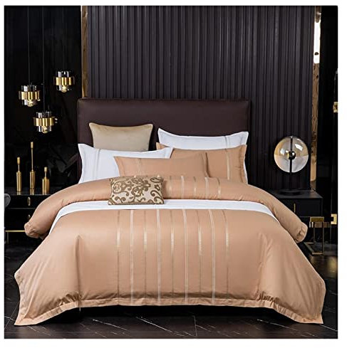 Conjunto de sábanas de la Cama TFBHL Juego de Cubierta de edredón Bordado Vertical 4 Piezas de algodón Suave y Transpirable Doble/Rey = Kiz Juego de Ropa de Cama Blanca con sábanas para Almohadas de