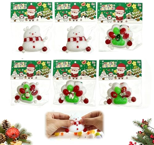 ARONRAVE Weihnachten Squishy Spielzeug 6 Stück Anti Stress Spielzeug Mini Stressbälle Anti Stress Bälle Weihnachten Stress Balls Mitgebsel Kindergeburtstag für Erwachsene Weihnachtstag Party Geschenk