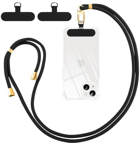 Olgary Cordon Telephone Portable,Tour de Cou Téléphone Universelle avec Amovible Collier Lanière Corde en Bandoulière Compatibles avec Plupart des Smartphones Case,Noir