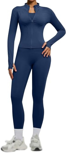 Sport Set Damen Yoga Pilates Outfit Sets Zweiteiler Bequem Elegant Reißverschluss Langarm Oberteile Mit Leggings Zweiteiliges Damen Trainingsanzug Set Sportset
