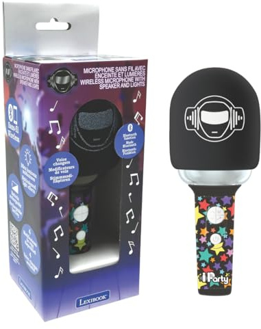LEXIBOOK, iParty Micrófono Karaoke, MIC280LXB | 4 modificadores de voz, luces multicolor, batería recargable