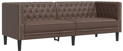 ZIRLANLV Sofá Chesterfield de 3 Plazas de Piel Sintética con Reposabrazos, Respaldo, Patas de Apoyo, sofá Tapizado para Salón (Marrón #18)
