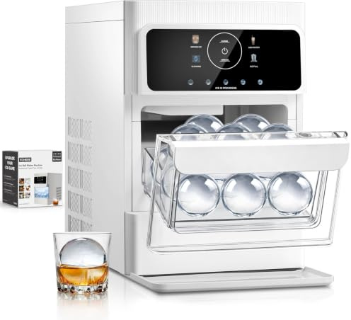 2.5 Machine À Glaçons Sphériques Extra-Larges, 3 Pcs Sphères De Glaçons Transparentes et Sans-Fissure en 45 Min, Panneau Tactile LCD & Machine À Glaçons Auto-Nettoyante pour Cocktail Whiskey Bourbon