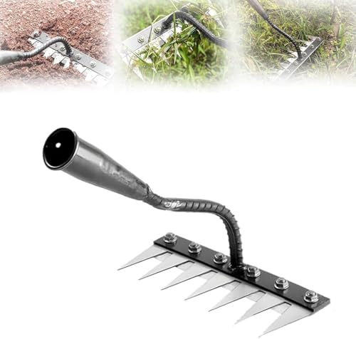 Garten Rechen, 2026 Garden Harke Unkrauthacke, zum Lockern von Boden und Nivellieren von Rasen,Laubbesen,Rasenrechen, Heurechen für Rasen und Blätter (7 Dents)