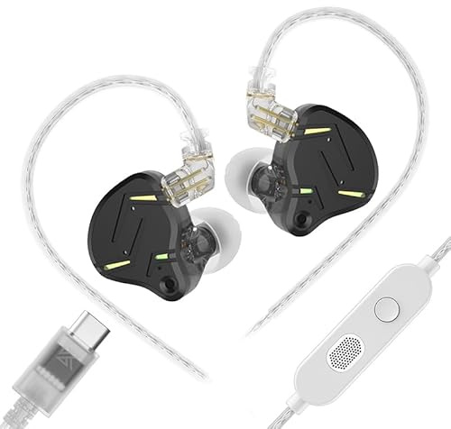 KZ ZST PRO X - Auricolari da gioco, con bassi ibridi, trasparenti, con cavo, 1BA+1DD HiFi IEM per gaming, monitor KZ, cuffie in-ear per tablet, per tutto il giorno, per computer (nero, microfono USB)