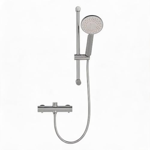 GarveeMore Mitigeur thermostatique de douche 38°C – Sécurité anti-brûlure – Colonne paremente inox – Hauteur réglable – Douchette 3 fonctions – Installation facile – Finition chrome – Pour salle de