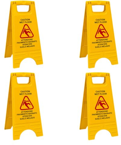 OWIJI Cartello Pavimento Bagnato Set 4 Cavalletti Pericolo Multilingue Bifacciale Segnale Autoportante Giallo Pieghevole 28x60 cm Plastica Alta Visibilità per Sicurezza Luoghi Pubblici e Lavoro