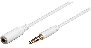 Goobay 62360 Prolunga Audio e Cuffie AUX, 4 Pin da 3.5mm Slim, CU, Bianca, 1m Lunghezza del Cavo