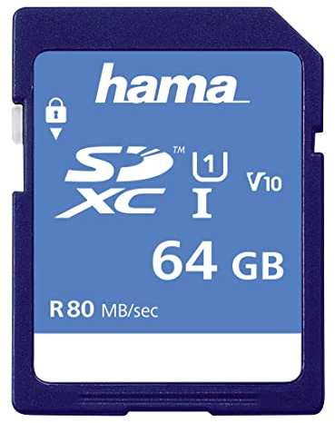 Hama Minneskort SDHC 64 GB (SD-3.01-standard, 90 MB/s, klass 10, datasäkerhet tack vare mekaniskt skrivskydd, märkfält)