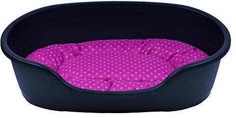 adena Hundekorb 58 x 38 cm anthrazit + Kissen Tupfen pink