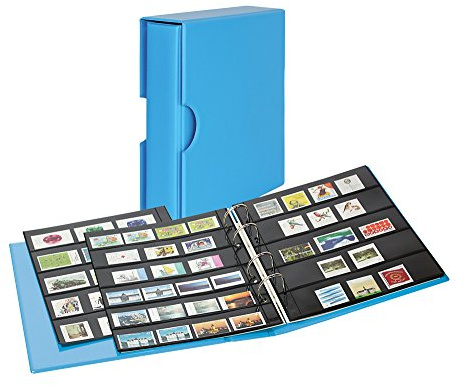 LINDNER Das Original PUBLICA M Color Briefmarken-Einsteckalbum mit 10 beidseitig bestückbaren Folien-Einsteckblättern in Zwei Ausführungen-Nautic (blau) - mit passender Schutzkassette