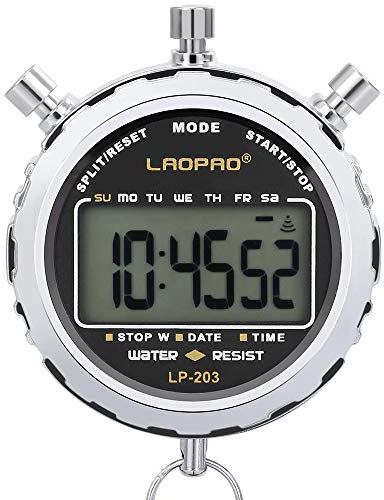 Digitale Stoppuhr,Laopao Handheld Großes LCD-Display Wasserdicht täglich Alarm 1/100 Sekunden Precision Timer Für Fussball Sports Training