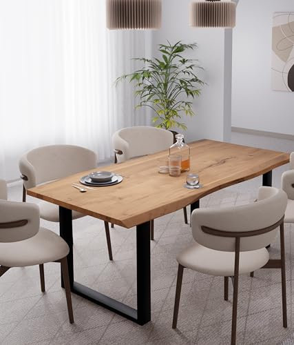 Linele Baumkantentisch 180x90 cm – Massivholz-Esstisch aus Akazienholz mit U-Gestell, naturfarben – Tischplatte 3,6 cm – handgefertigt & robust – inkl. Lieferung an den Wunschort