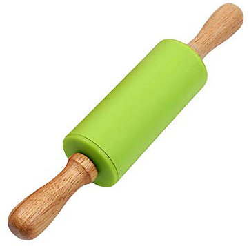 Dinglong Rouleau à Pâtisserie, Poignée en Bois en Silicone, Rouleau à pâtisserie Enfant, Cuisine, Cuisson, Outil de Cuisson (Vert)