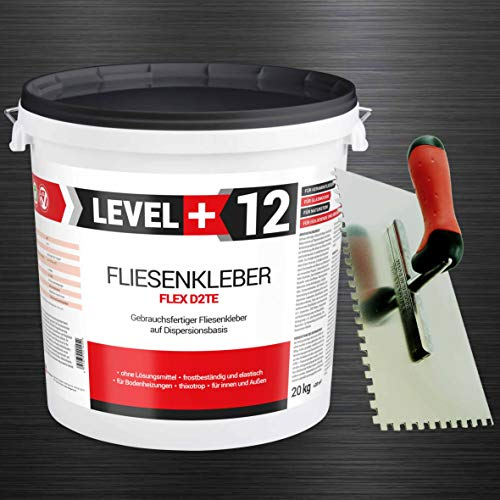Set Kleberbox 20 Kg Fertig Fliesenkleber + Zahnglätter 6mm x 6mm Steinkleber Flexmörtel Weiß Innen Außen Dispersions-Kleber SET201