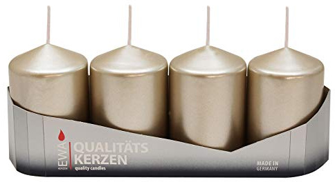 Ebersbacher Kerzenfabrik GmbH 4er Tray Stumpenkerzen Pearl lackiert, Größe ca. 50 x 80 mm Adventskerzen Weihnachtskerzen Säulenkerzen