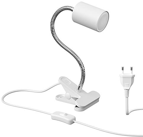 ledscom.de Lampada a morsetto WAIKA con collo d'oca e interruttore bianco opaco, incl. lampada LED GU10 (bianco caldo, 4,914W, 450lm, 100°)