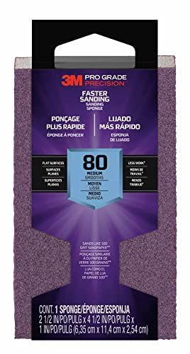 3M Pro Grade Precision Faster Sanding Block Sponge 80 grit Medium, 24000TRI-M-B, 6,35 cm x 11,4 cm x 2,54 cm, 1/Pack