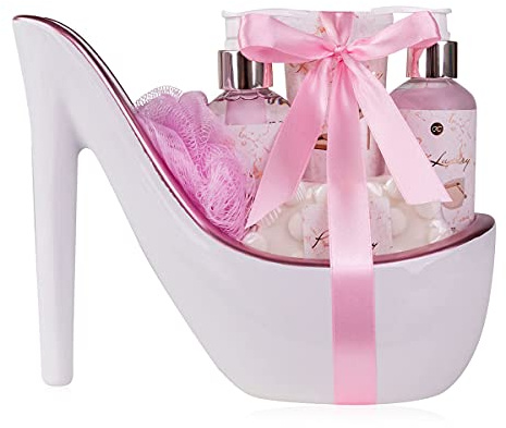 accentra Velvet Luxury Badeset, Geschenkset in wunderschönem, weißen Keramik-Pump, 6-teiliges Luxus Beautyset für ein entspanntes SPA-Erlebnis