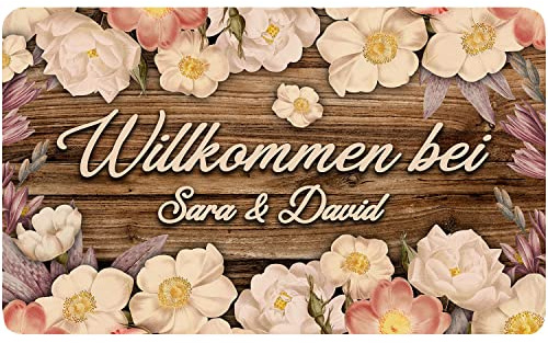 Ferocity PERSONALISIERTE Fußmatte Matte Lustiger Fußabstreifer; Waschbarer Fußabtreter für Innen und Außen vor der Tür, ins Haus, zum Auto Motiv Holz Blumen [140]