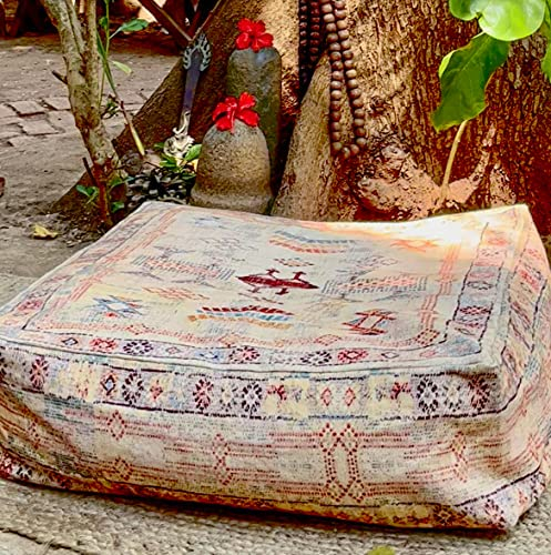 Marokkanisch Dekor Boden Kissenbezug - 60x20 cm - Runder Meditation Kissenbezug - Bedruckter Baumwollte Hocker