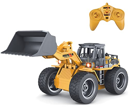 fisca Ferngesteuerter Bagger, 1:18 Ferngesteuerter Bulldozer 6 Kanäle, 2,4 GHz 4WD Fernsteuerung Baufahrzeuge mit Lichtern und Geräuschen